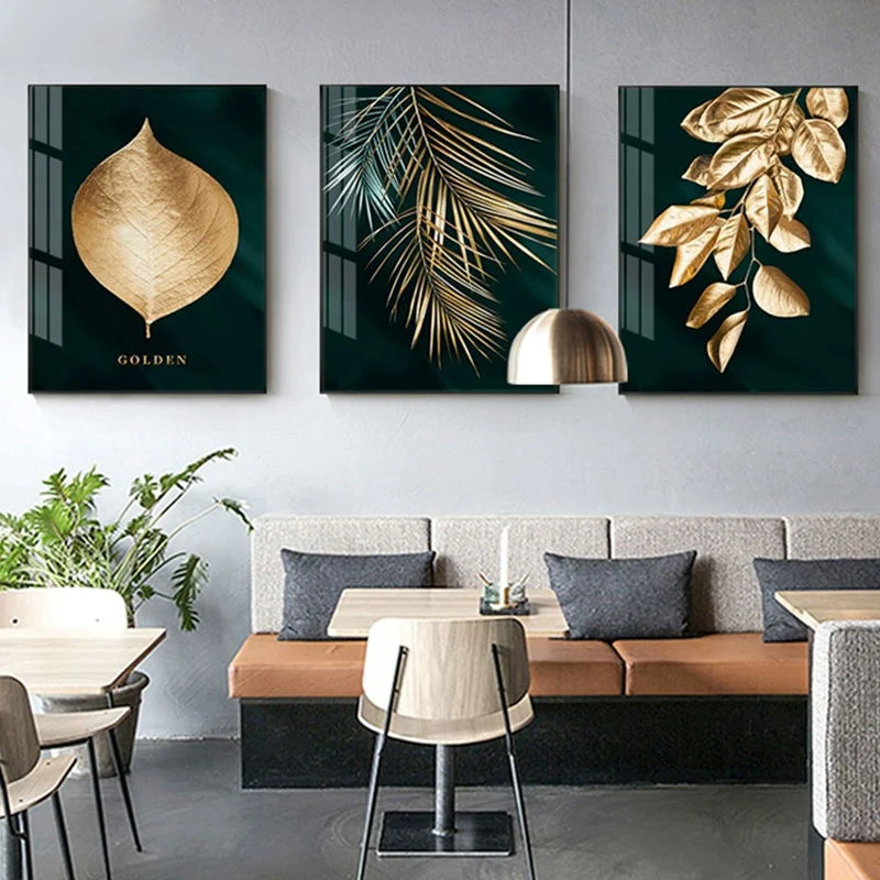 

Abstract Golden Plant Leaves Picture Wall Poster Modern Style Canvas Print Painting Art Aisle Living Room Unique Decoration