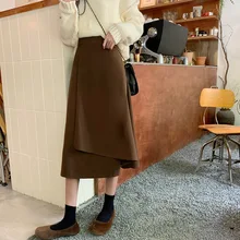

2022 New Asymmetrical Woolen Long Skirts Women Mid-length High Waist One-piece A-line Skirt In Autumn and Winter SXHBSQ591