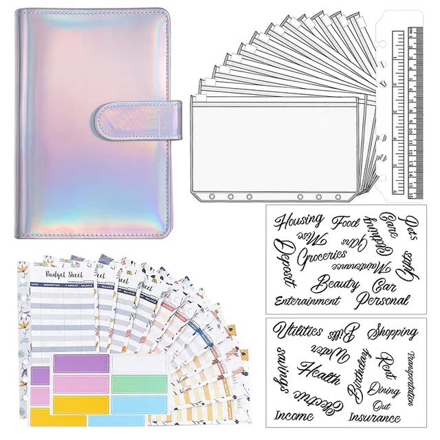 15 Pieces Binder Budget Planner Cash Envelope Binder with Budget Envelopes A6 Binder Pockets Cash Envelope Wallet for Budgeting Rose Gold-29pcs