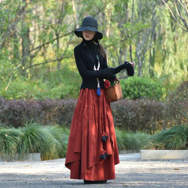 

Free Shipping 2019 New Fashion Long Maxi A-line Elastic Waist Women Autumn Winter Corduroy S-2XL High Quality Skirts Warm