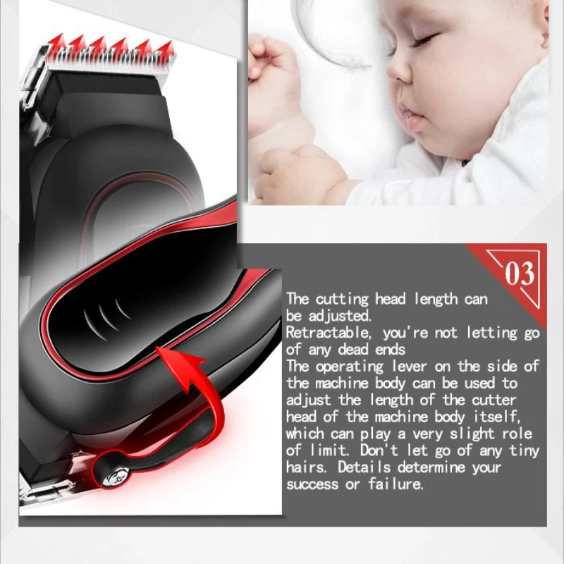 Professional Hair Clipper Baby Electric Trimmer Powerful Shaving Machine Men's Beard Trimmer With 4 Limit Combs Salon Tools 38D