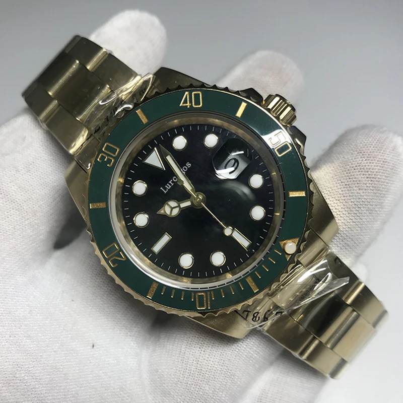 Мужские механические золотые часы с автоматической датой керамический ободок