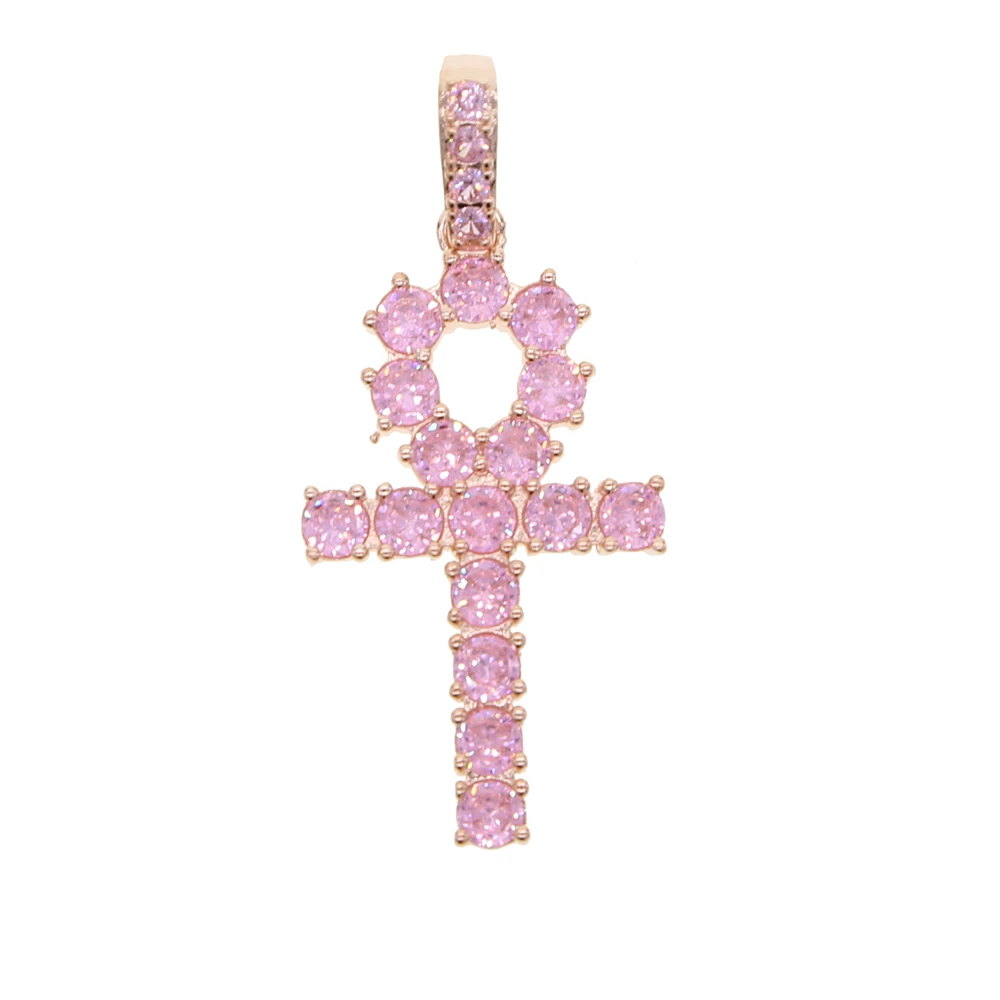 rose gold pendant Хип-хоп розовый АНХ крест кулон Iced out 5 мм кубический цирконий теннисные цепи ожерелья для женщин мужчин Мода Рождественский подарок ювелирные изделия - Окраска металла: rose gold pendant