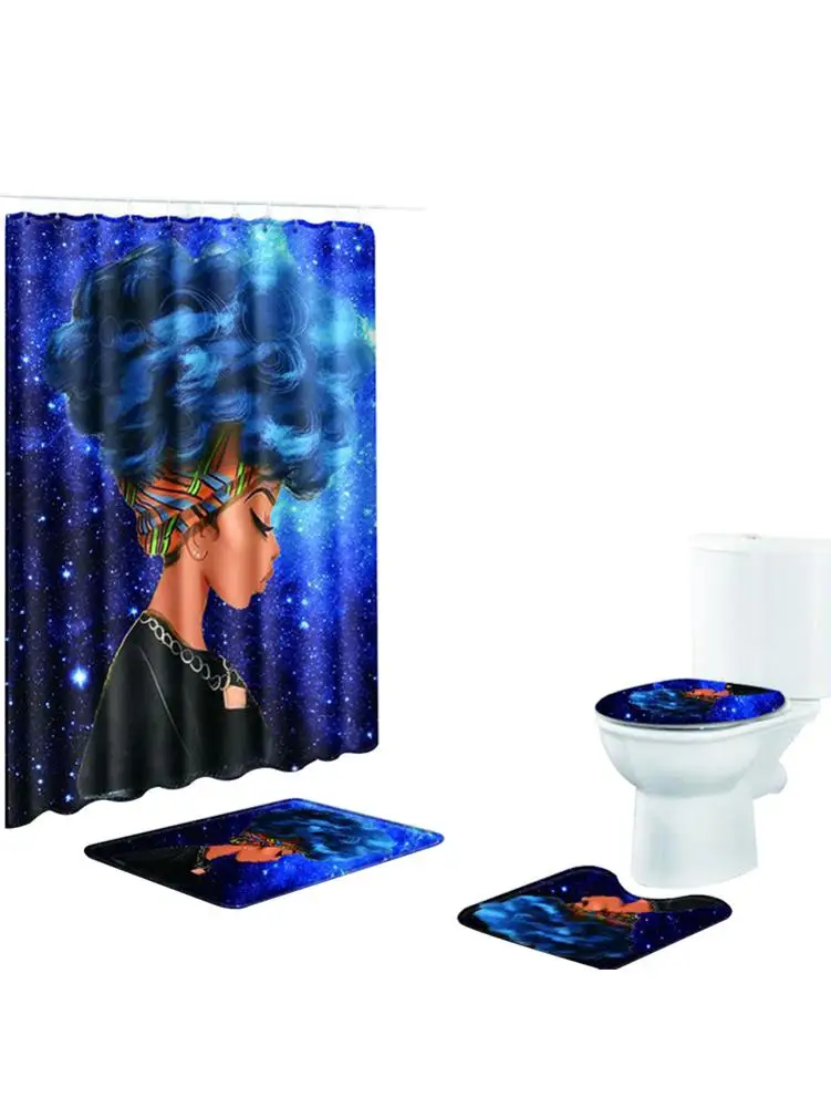 Bath Curtain Mat Bathroom Set Waterproof Shower Curtain Non-Slip Mats Bath Carpets Toilet Seat Cover Floor Mat Bathroom Decor