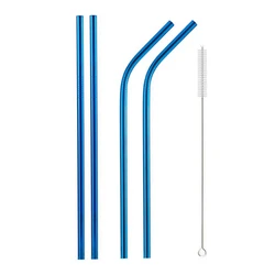 Vibrant Reusable Stainless Steel Straws with Cleaning Brush - Eco-Friendly Drinkware Set (5Pcs Blue)