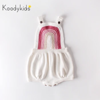 

Koodykids Spring Baby Girl Knitted Bodysuits Handmade Baby Knitted Rainbow Rompers Boy Knitting Clothes Nordic Rompers Autumn