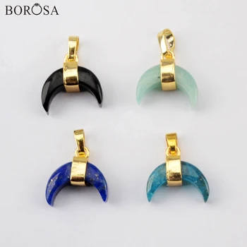 

BOROSA Fashion Crescent Moon Lapis Amazonite Pendant Natural Stone Charms for Necklaces Earrings Making Wholesale Jewelry WX1531