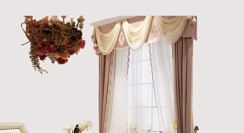 American High-end Princess Style Lace Stitching Blackout Curtains for Living Room and Bedroom Custom-made Screens