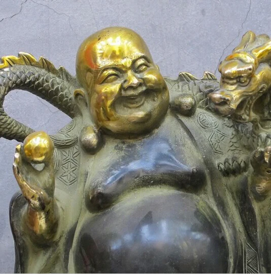 413+++ 1" Dragon Year providential Bronze Pelycosaur Dragon Buddah Статуэтка Майтрейя