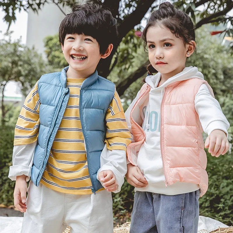

Fall Children Down-cotton Vest Winter Kids Clothes Baby Boys Warm Zipper Vest Little Girls Candy Cotton Sleeveless Outerwear New