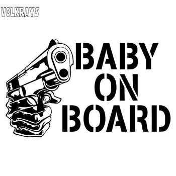 

Volkrays Individual Car Sticker Baby on Board with Gun Safety Sign Accessories Reflective Vinyl Decal Black/Silver,7cm*13cm