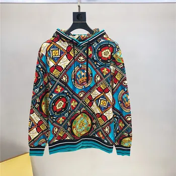 

Europe&Aemrica Men/women's high quality cotton hooded sweatshirts Chic women loose baroque print hoodies B202