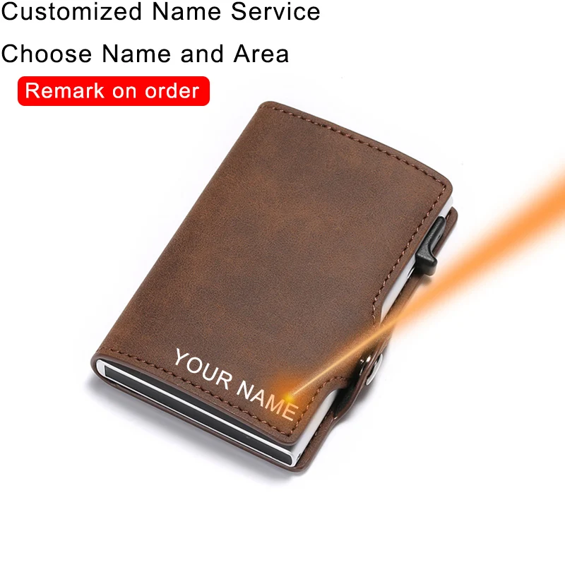 coffee(Name Service) Мужской кожаный бумажник для Карт Rfid, тонкий кошелек, сумка для денег, короткий кошелек, маленький, винтажный, на заказ, волшебный кошелек, мужской кошелек, Walet Wallete - Цвет: coffee(Name Service)