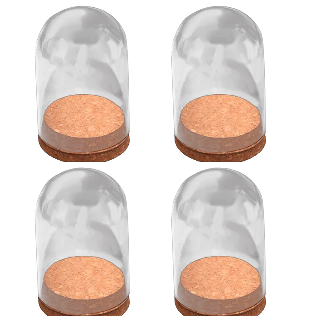 Fenteer Pack of 4 Small Clear Glass Dome Cover Cloche with Cork Base 10x6.5cm