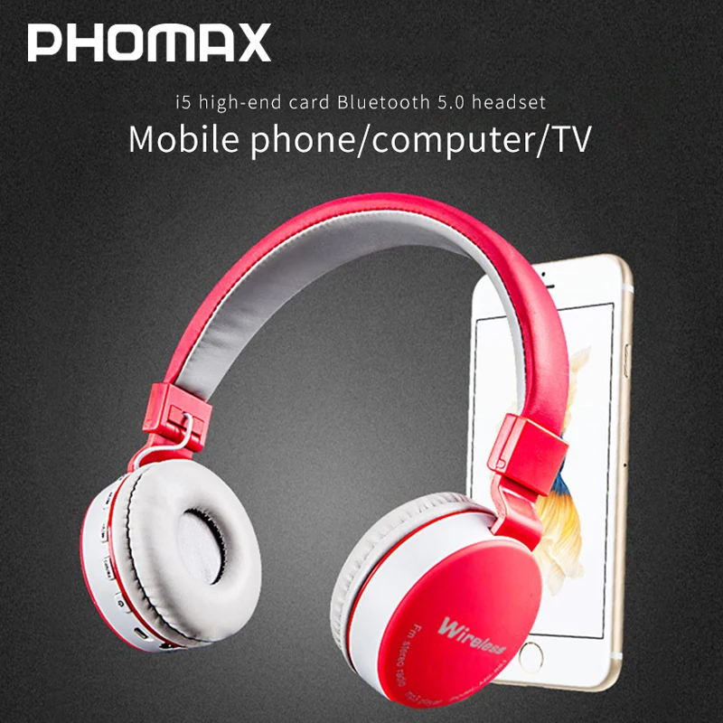 PHOMAX Wireless Headphones Bluetooth Headset Foldable Stereo Adjustable Earphones With Microphone for phone PC TV Xiaomi Huawei