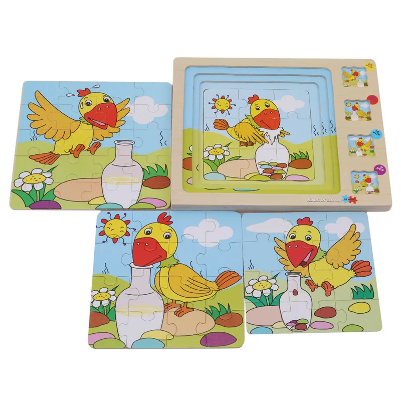 3D Stories Jigsaw Puzzles Wooden Animals Scene Multilayer Baby Educational Intelligence Games puzzles for kids