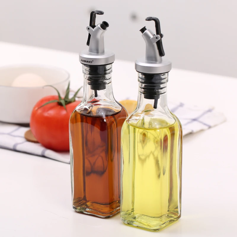 AMINNO Оливковое масло Cruets 2 упаковки 175 мл уксусной бутылки Конструкция с нажимной насадкой Инструменты для приготовления пищи на кухне, безопасное для здоровья натриево-известковое стекло