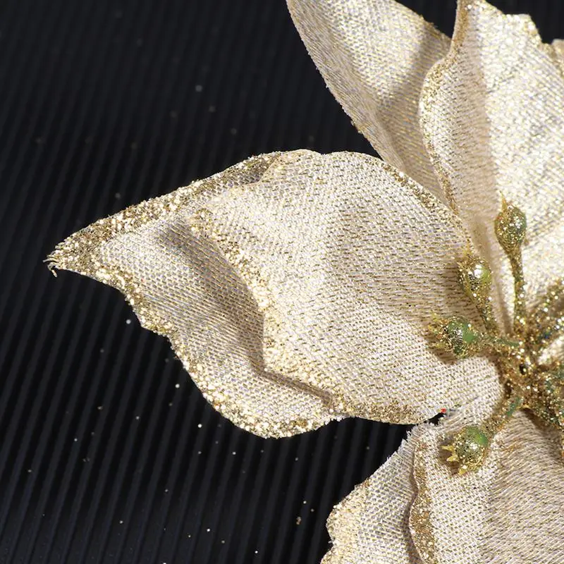 24 шт. рождественские искусственные цветы золотой серебряный порошок цветок для рождественской елки украшения домашнего магазина Рождественские декоративные принадлежности A2