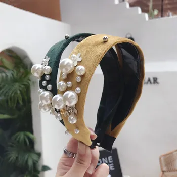 

DUOJIAOYAN High Quality Beaded flower hair band Colorful wide toothed headband Girls lady Imitation pearl hair hoop headwear