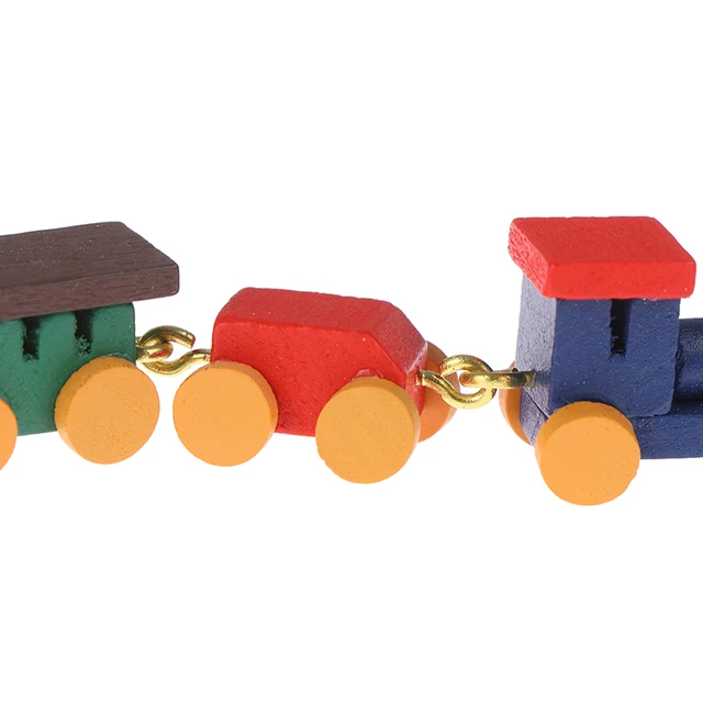 1個1:12ドールハウスかわいい木製列車セット機関車コンパートメント 