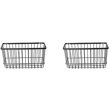 

Over The Cabinet Door Organizer Holder, Wall Basket No Drilling with Adhesive Pads, 2 Pack Black(Door Baskets)