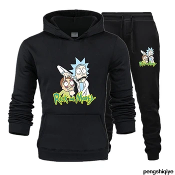 

2020 new men's boutique casual clothes hoodies suit jacket+pants Cartoon avatar Rick Morty cotton Printed Fleece Hoodies men set