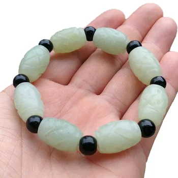 

Natural Xiuyu 18*12MM Beads Elastic Bracelet Jade Round Necklace Jewellery Fashion Man Woman Luck Amulet New