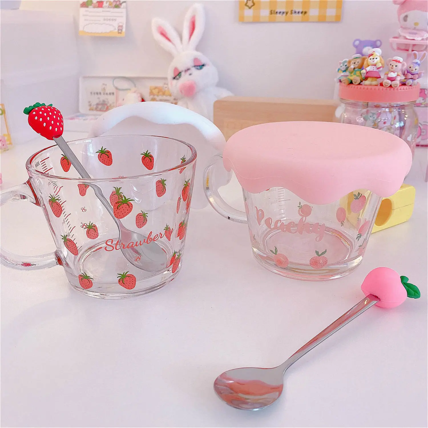 Милая стеклянная чашка в виде клубники персика кружка для завтрака каши