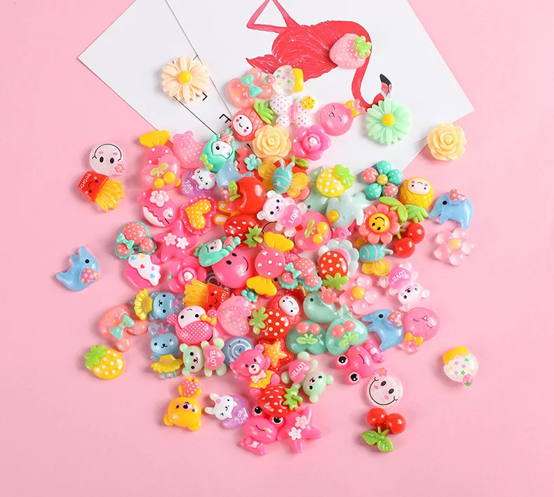 100 шт случайным образом смешанные Kawaii Cartton плоские резиновые Кабошоны Скрапбукинг Ремесло DIY украшения Детские аксессуары для волос