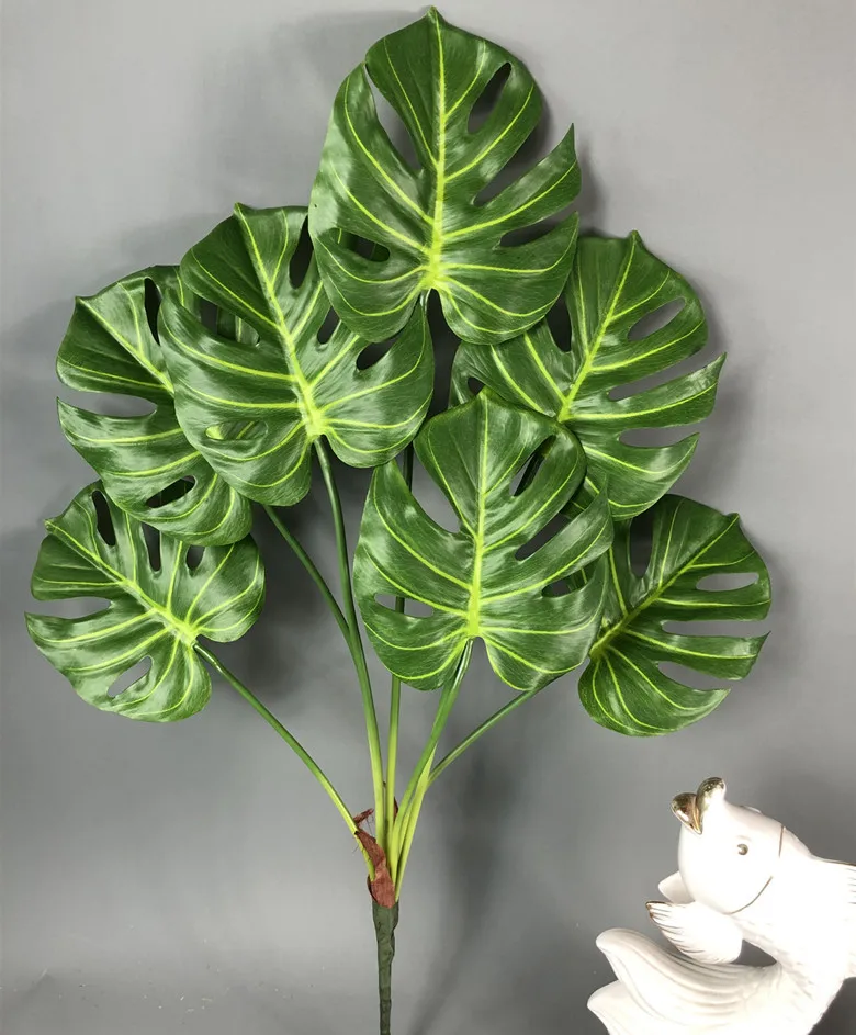 Monstera Green 70 см 7 вилок большие пластиковые Маранта дерево Банч искусственные растения монстера тропические листья поддельные зеленые листья для рождества домашний декор - Цвет: Monstera Green