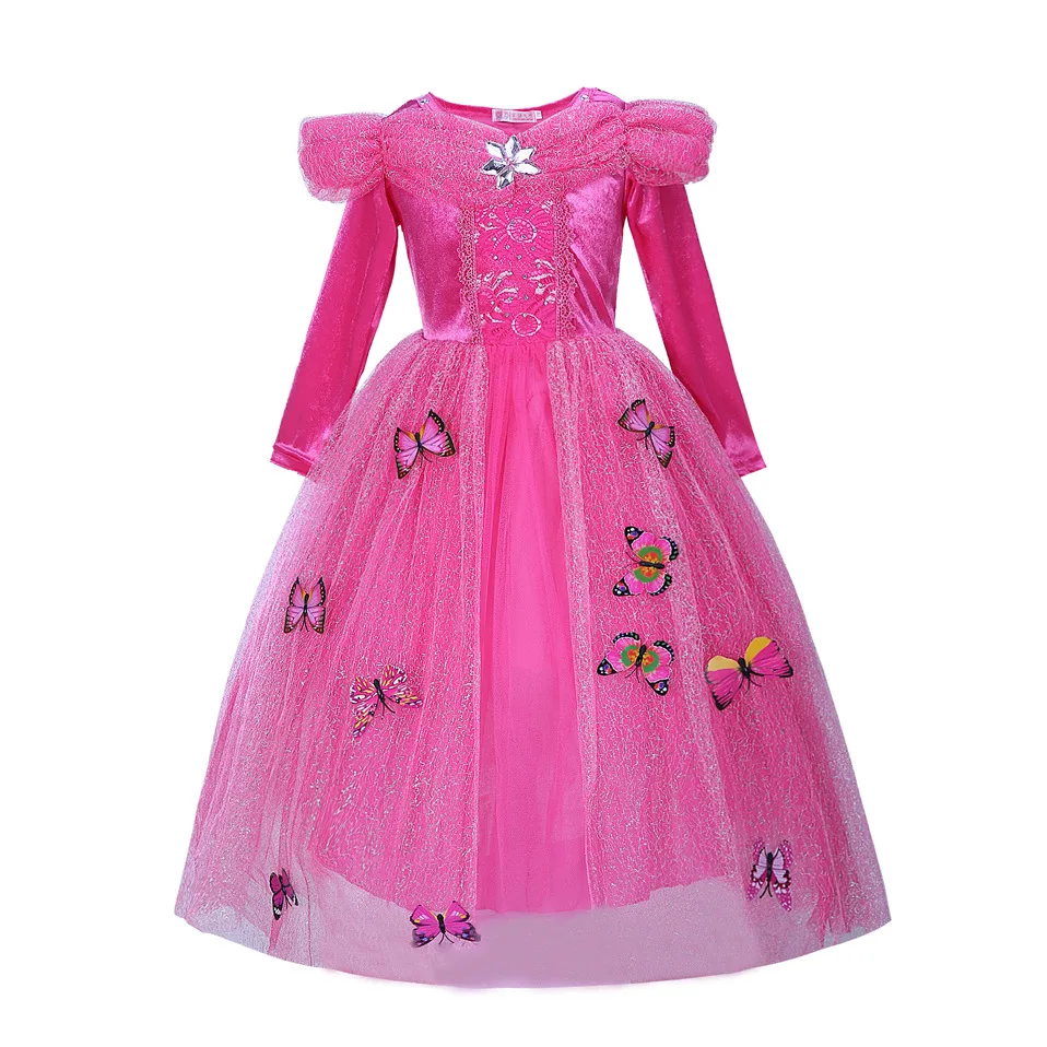 thumbnail image 1 of Vestido de la Bella Durmiente Aurora para niñas, manga larga, hombros descubiertos, bata de encaje, hermoso regalo de Navidad para niños, elegantes trajes de fiesta de princesa, 1 of 4