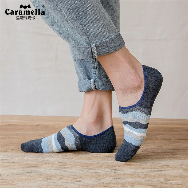 Caramella/комплект в подарочной коробке, мужские носки, 4 пары, хлопковые мужские носки, летние невидимые носки для мальчиков, короткие носки С Разноцветными полосками