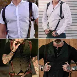 Vintage Leather Vest Straps Braces Suspender Men Harness Punk Apparel Strap Chest Shoulder Belt Accessories D1j3