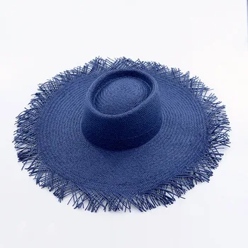 

Sun visor tassel wide brim summer hats for women fringe wild sunshade edging flat top big straw hat beach tourism