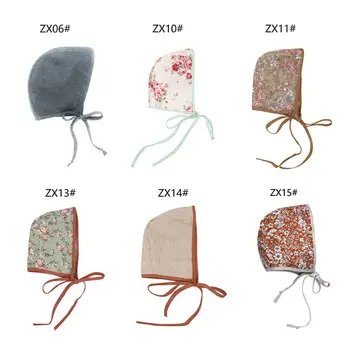 

Newborn Baby Hat Floral Vintage Cotton and Linen Beanie Cap Photography Props