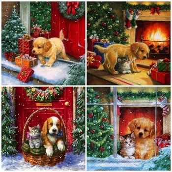 

HUACAN 5D Diamond Painting Cat Full Square Round New Arrival Diamond Embroidery Animal Mosaic Dog Cross Stitch Christmas Gift