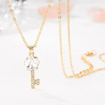 

L54 Plum blossom crystal key necklace zircon pendant necklace all-match clavicle chain