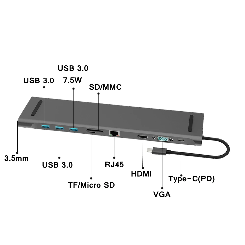 Мульти 10 портов type C концентратор USB-C концентратор USB C концентратор до 3,0 USB HDMI RJ45 VGA usb-хаб для MacBook Pro/AirAccessories