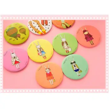

1 Mini Cute Fashion Lady Portable Makeup Mirror Cartoon Pattern Portable Compact Pocket random color
