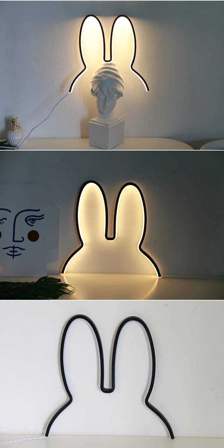 Ночник в виде кролика, светодиодный светильник с питанием от USB, милая настольная лампа для детей, подарок на праздник для девочек, настольный декор, атмосферная Ночная лампа