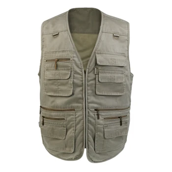 

Men's Photography Fishing Outerwear Khaki Denim Vest Waistcoat V-neck Jacket