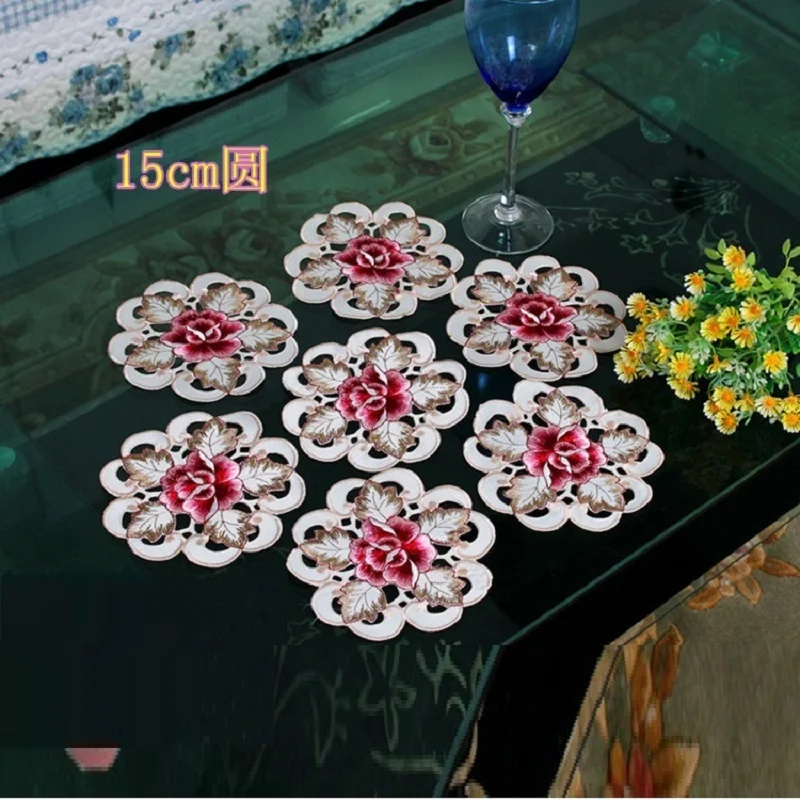 

satin fabric European style embroidered placemats,dot,tissue box and table cloth,table runner