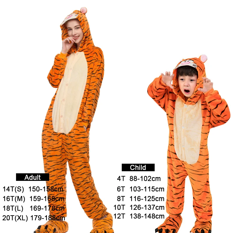 Детская одежда; зимняя женская пижама кигуруми; комбинезон с единорогом; одежда для сна с героями мультфильмов для маленьких девочек и мальчиков; пижамы с рисунками животных, стежков и панды для детей - Цвет: Tiger