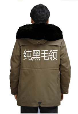 Army green black Пальто из натуральной кожи с мехом, одежда с воротником из лисьего меха, Мужское пальто, парки, подклад куртки из кроличьего меха, Мужская зимняя теплая верхняя одежда - Цвет: Army green black