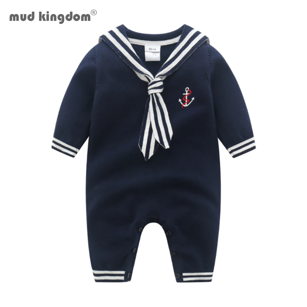 

Mudkingdom Boutique Baby Boys Sweater Rompers Spring Autumn Long Sleeve Sailor Sytle Infant Crawl Jumpsuit Baby Clothes