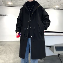 Trench Coat Men Streetwear Long Jacket Hip Hop Male Fashion Windbreaker Spring Autumn Men Overcoat