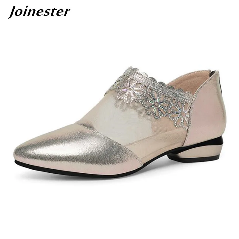 

Air Mesh Zip Women Sandals Transparent Summer Shoes for Woman Closed Toe Rhinestone Pumps Low Heel Sandal Ladies Dress Shoe