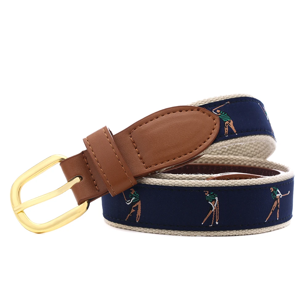 Galves ball leather canvas embroidered belt unisex