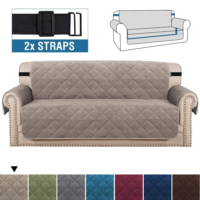 

Non-Slip Velvet Plush Sofa Couch Cover Chair Reversible Washable Removable Armrest Slipcovers Protector from Pets Dogs Kids