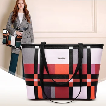 

Fashion Women Bags Plaid Pu Leather Female Handbags Luxury Shoulder Bags For Women 2019 New Big Tote Bag Handbag Designer Dress